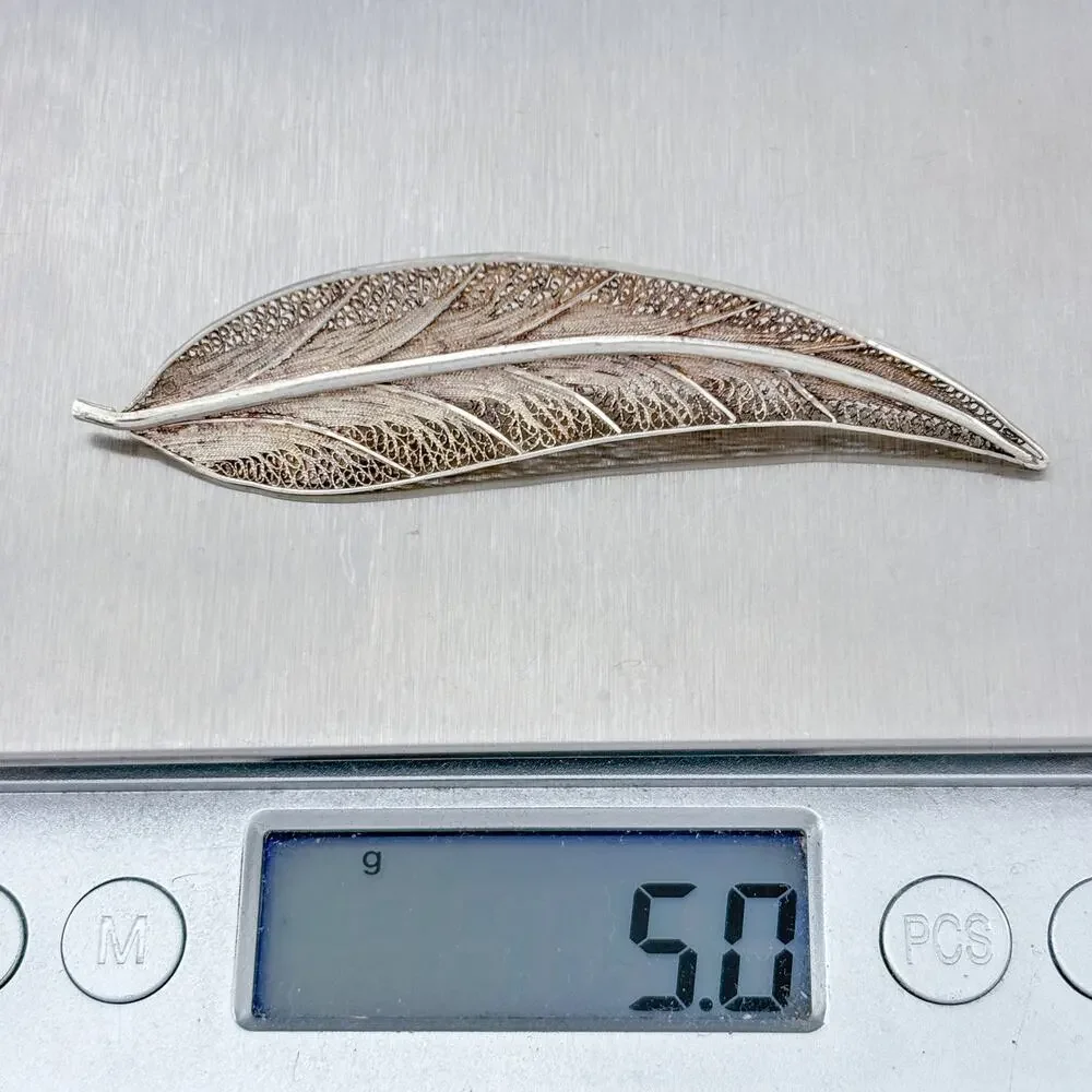 Vintage Sterling Silver 925 Feather Brooch